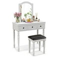 thumbnail image 1 of Costway Vanity Table Set Makeup Desk Cushioned Stool 3 Drawer Large Mirror White, 1 of 10