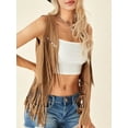 thumbnail image 5 of Women 70s Hippie Fringe Waistcoat Vest Sleeveless Cowgirl Tassel Rhinestone Vest Faux Suede Western Jacket Cardigan, 5 of 8