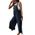 thumbnail image 3 of KOMOO Womens Linen Overalls Casual Loose Sleeveless Wide Leg Jumpsuits Long Pants Rompers with Pockets Plus Size, 3 of 4
