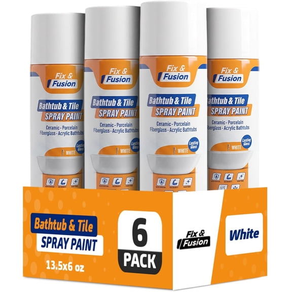 Fix & Fusion Bathtub & Tile Spray Paint, Multi-Surface Coating for Bathroom & Kitchen, High Adhesion, Water-Resistant, for Porcelain, Ceramic, Fiberglass, Countertops & More, White 13.5 oz (6 Pack)