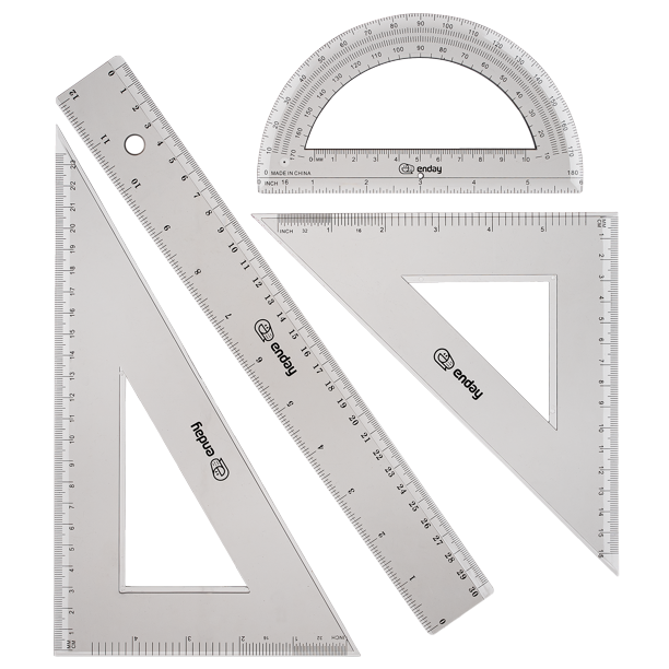 Geometry Plastic Ruler Set, Clear 12 inch/ 30 cm Straight Ruler