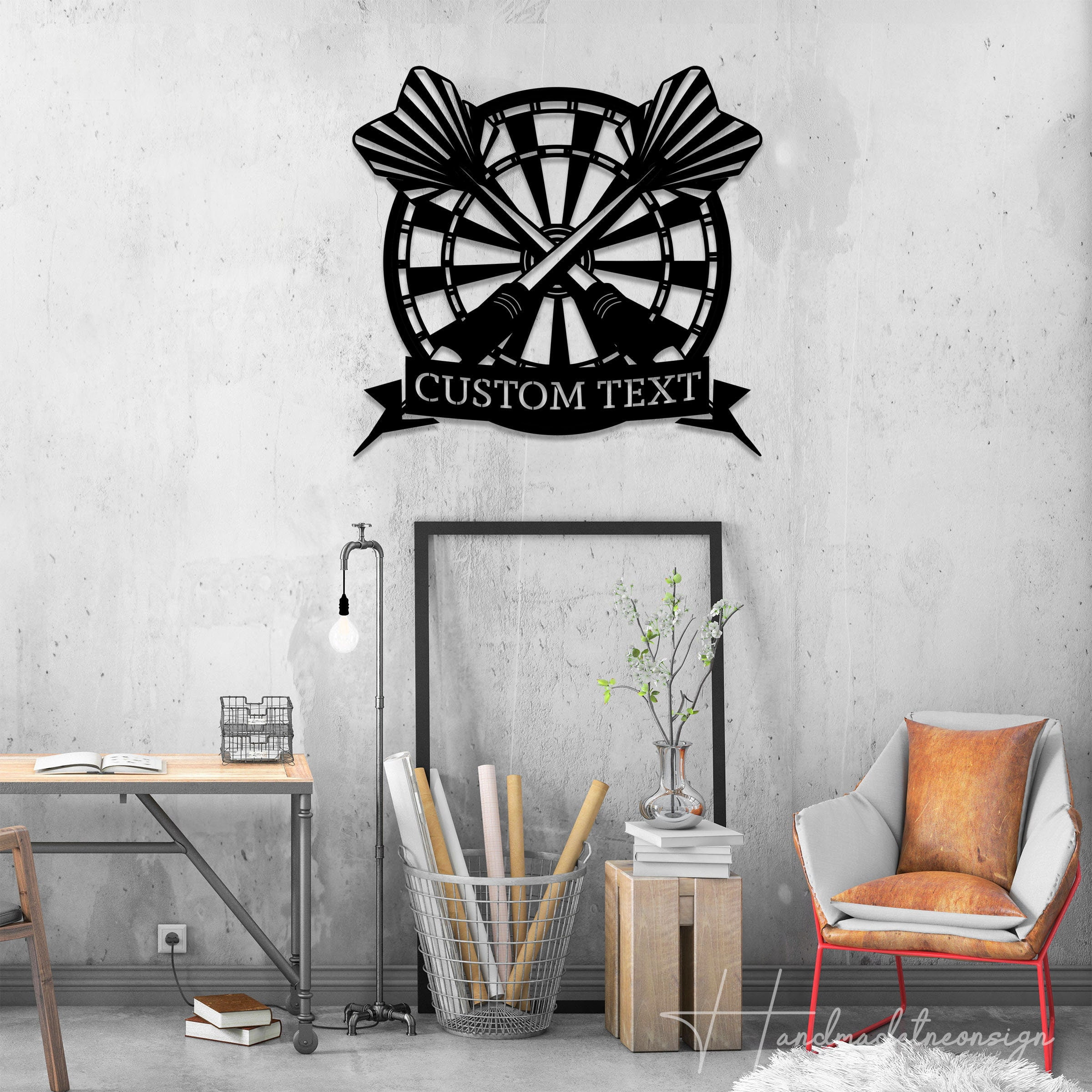 Handmadetneonsign Personalized Name Dart Dartboard Metal Wall Art LED Light - Custom Name Dart Player Metal