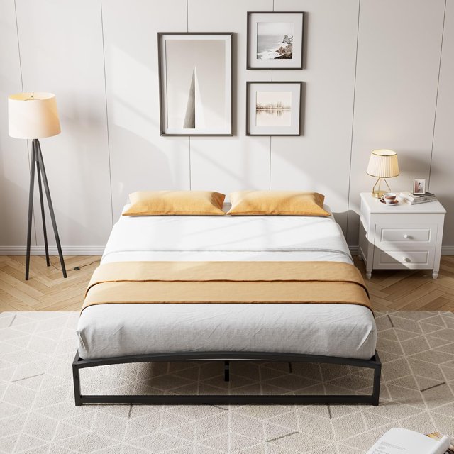 Full Size Metal Bed Frame,Platform Full Bed Frame with Arch Design,10 Inch Heavy Duty Strong Support Slats,Sturdy Mattress Foundation,Easy Assembly,No Box Spring Needed,Black