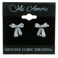 thumbnail image 2 of Bow Shaped Post Earrings With CZ Accent For Women Silver-Tone, 2 of 2