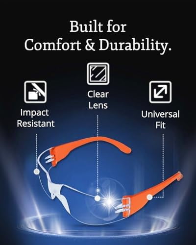 24 Bulk Safety Glasses for Men & Women - ANSI Z78.1 Certified - Scratch/Impact Resistant Crystal Clear Eye Protection Glasses for Construction, Shooting & More - Safety Goggles (6 Colors)