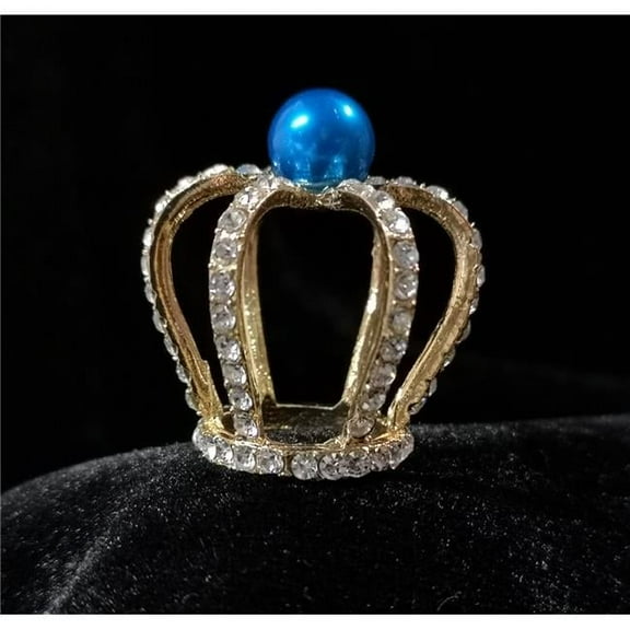 Tian Sweet 34001-GD 3 oz Small Rhinestone Crown with a Royal Blue Pearl on Top - Gold