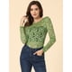 thumbnail image 2 of Top de encaje de blubordade manlarcon soplo semitransparente vintage pamujer Verde Blanco L, 2 of 5