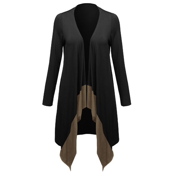 FashionOutfit Women's Open Drape 37" long Adorable Color Contrast Plus Size Cardigan