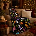 thumbnail image 3 of Ghost Pumpkin Birthday Party Pattern Scene, Cheerful Flat Holiday Icon Style for Halloween Fans, Present Cake Confetti Theme and Halloween Gift, Cozy Flannel Blanket, Home Decor, 3 of 9