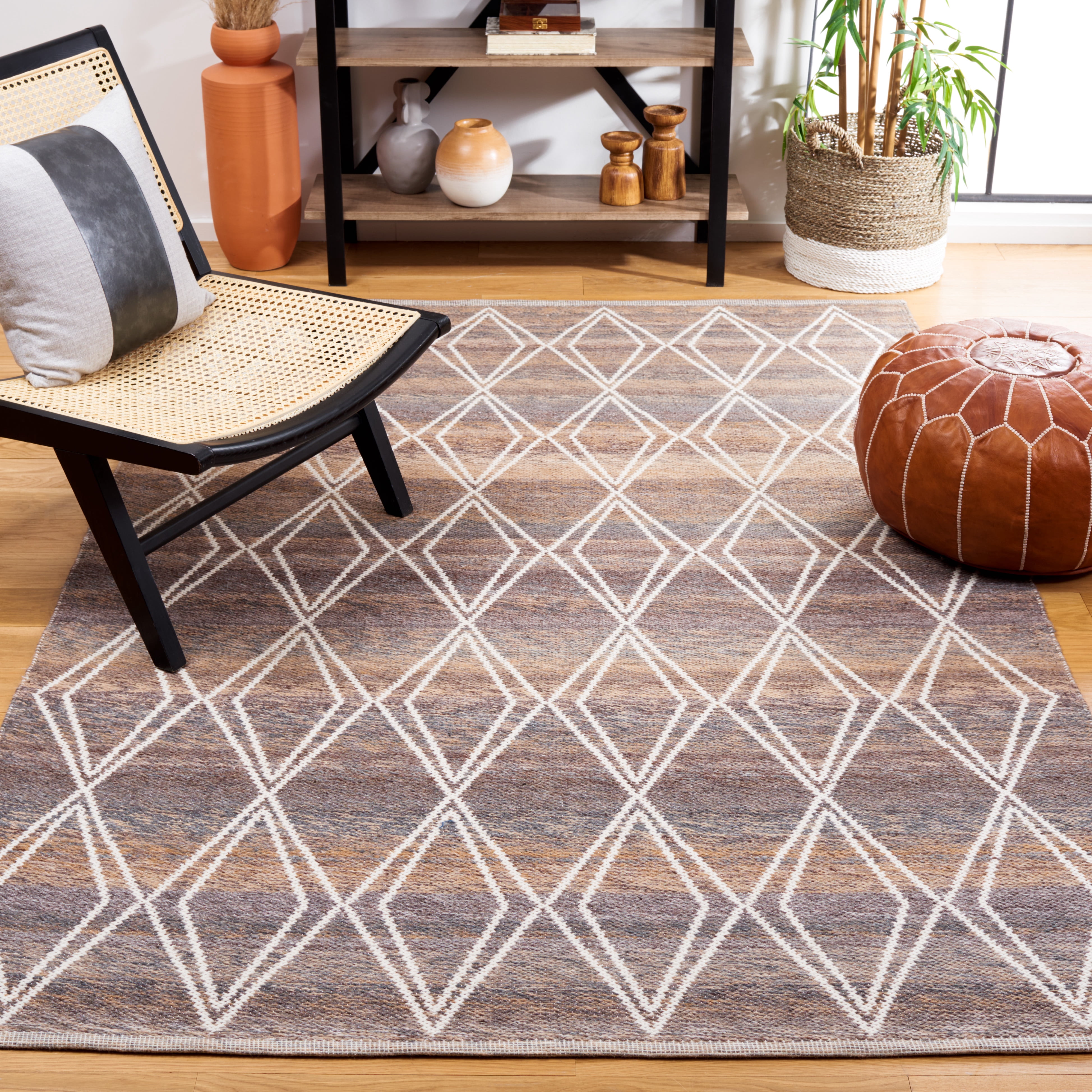 SAFAVIEH Kilim Vincent Diamond Polyester Area Rug, Brown/Grey, 5' x 8'