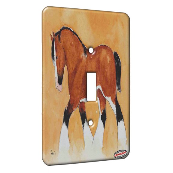 KuzmarK™ Single Gang Toggle Switch Wall Plate - Bay Clydesdale Filly Draft Horse Art by Denise Every