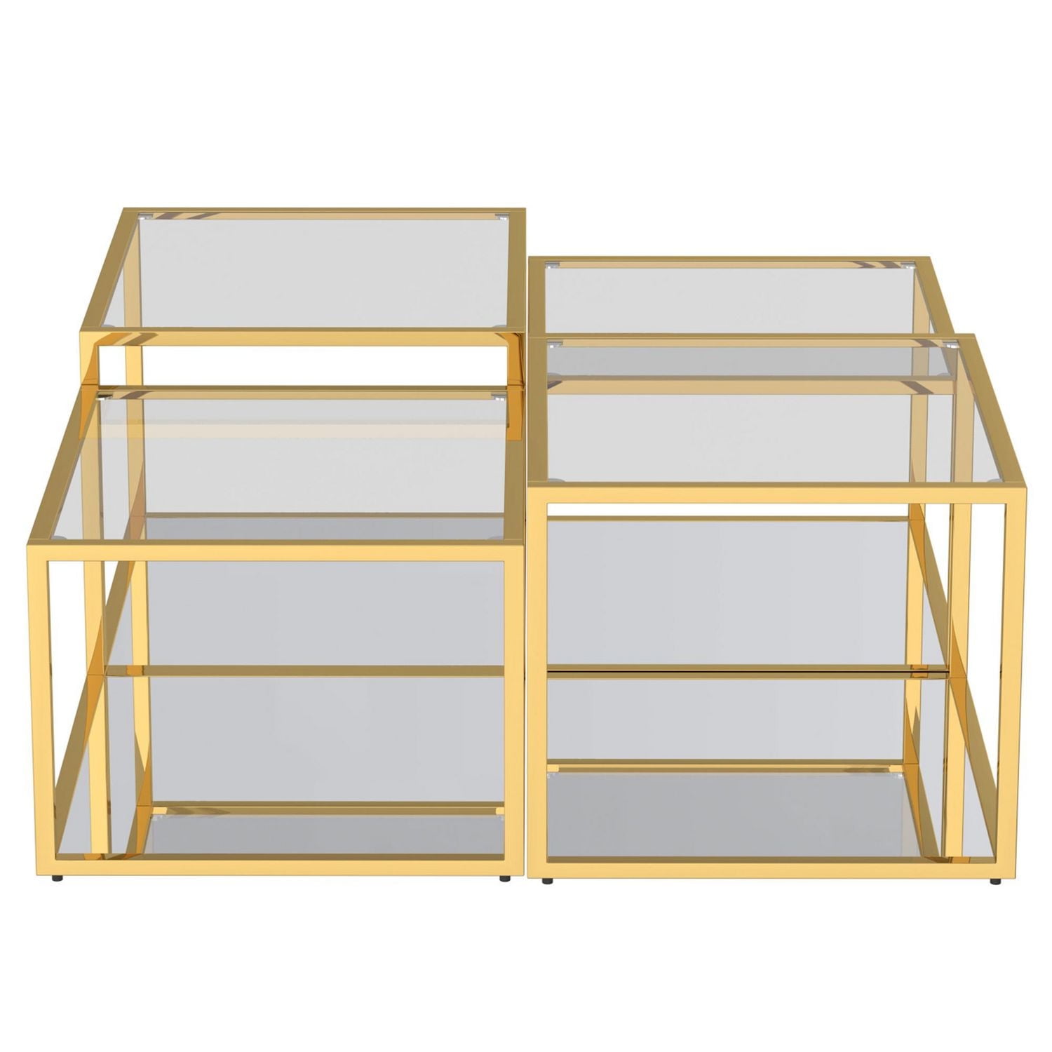 Contemporary Metal and Glass Multi-Tier Coffee Table Set of 4 - Gold