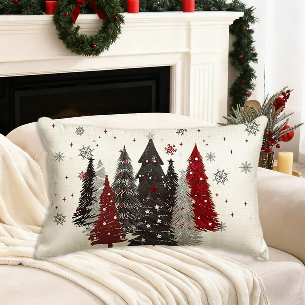 Funda de almohada de lino, decoración navideña, funda de almohada con efecto tridimensional, funda de almohada navideña, decoración de festivales, decoración de sofá, funda de almohada de lino, decora