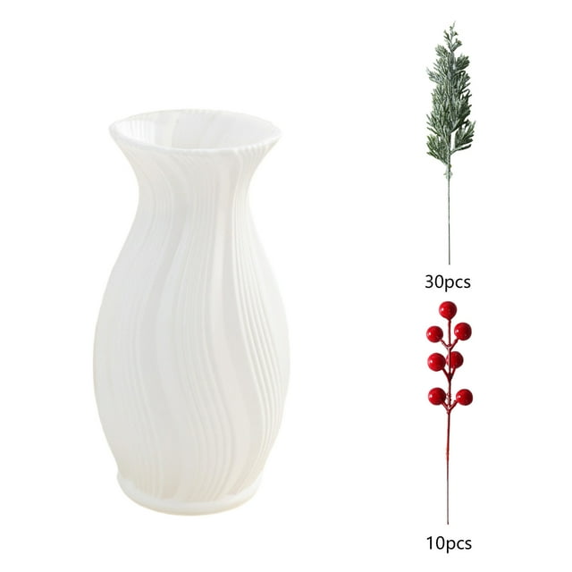 Branches Baies Rouges et Aiguilles de Verdure Arrangement Floral Décoratif pour Maison et Salle à Manger (Y Compris Vase)