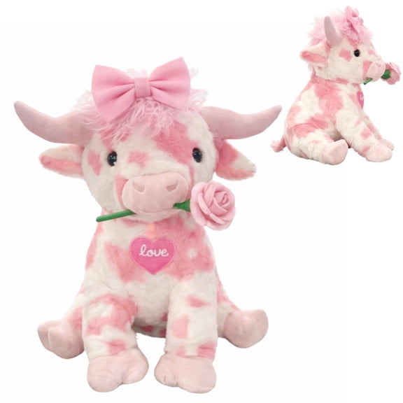 Valentine Edition Pink Highland Cow Plush, 14inch Cute Cow Plush Stuffed Animal Doll,Pink Stuffed Animal Valentine'S Day Gifts