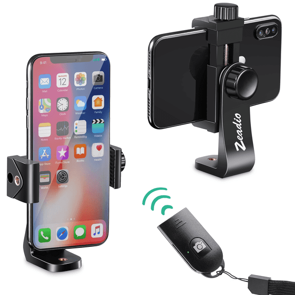 Zeadio Adjustable Smartphone Tripod Mount with Cold-Shoe, Cell Phone Holder Clamp for iPhone and Android Devices