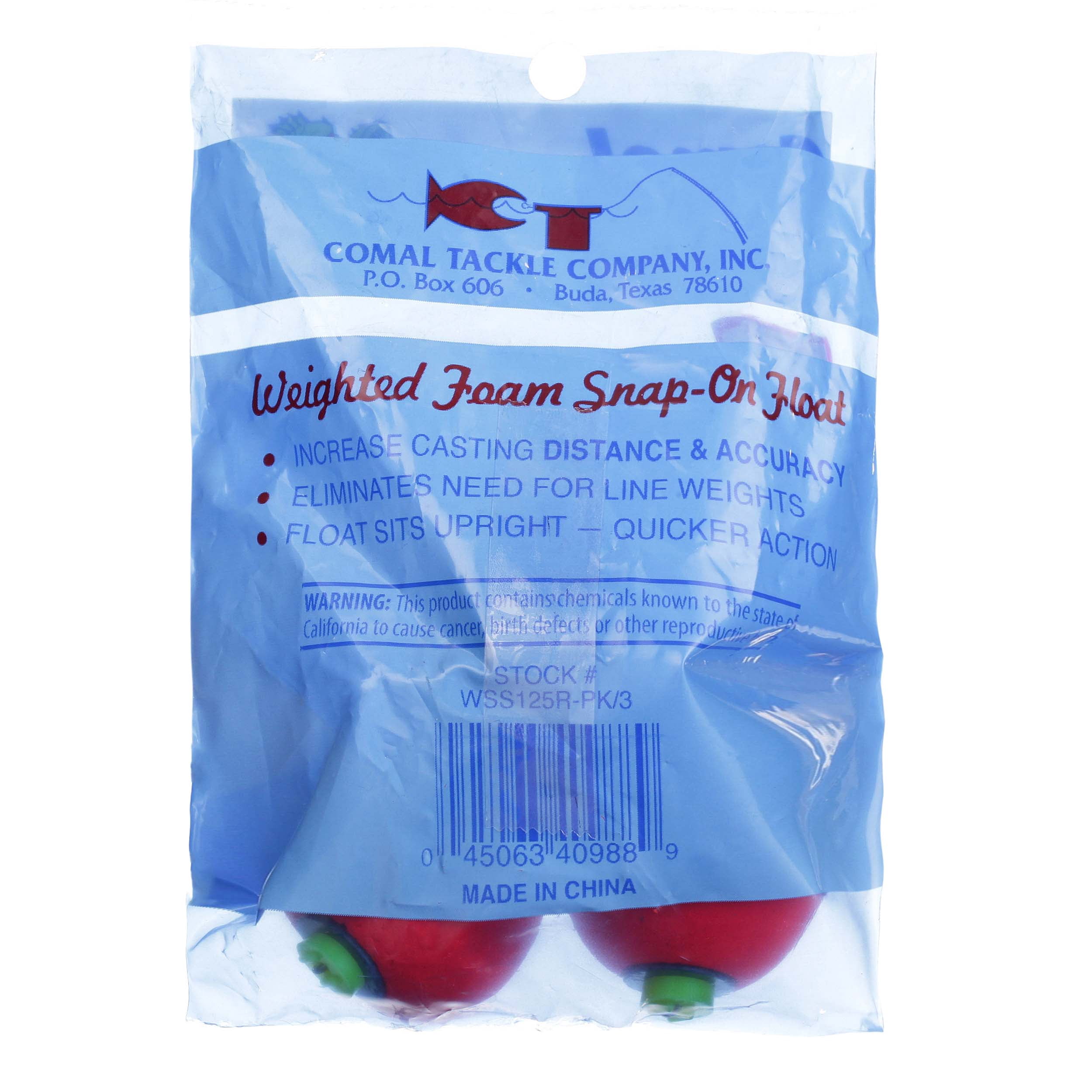 (4 pack) Comal Weighted Round Snap-on Fishing Bobber, Red