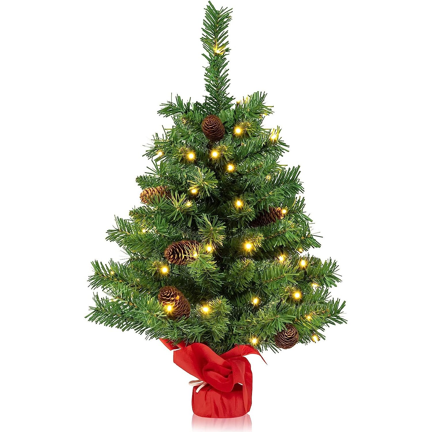 WBTAYB 2 FT PreLit Mini Christmas Tree, Lighted Artificial Small Xmas