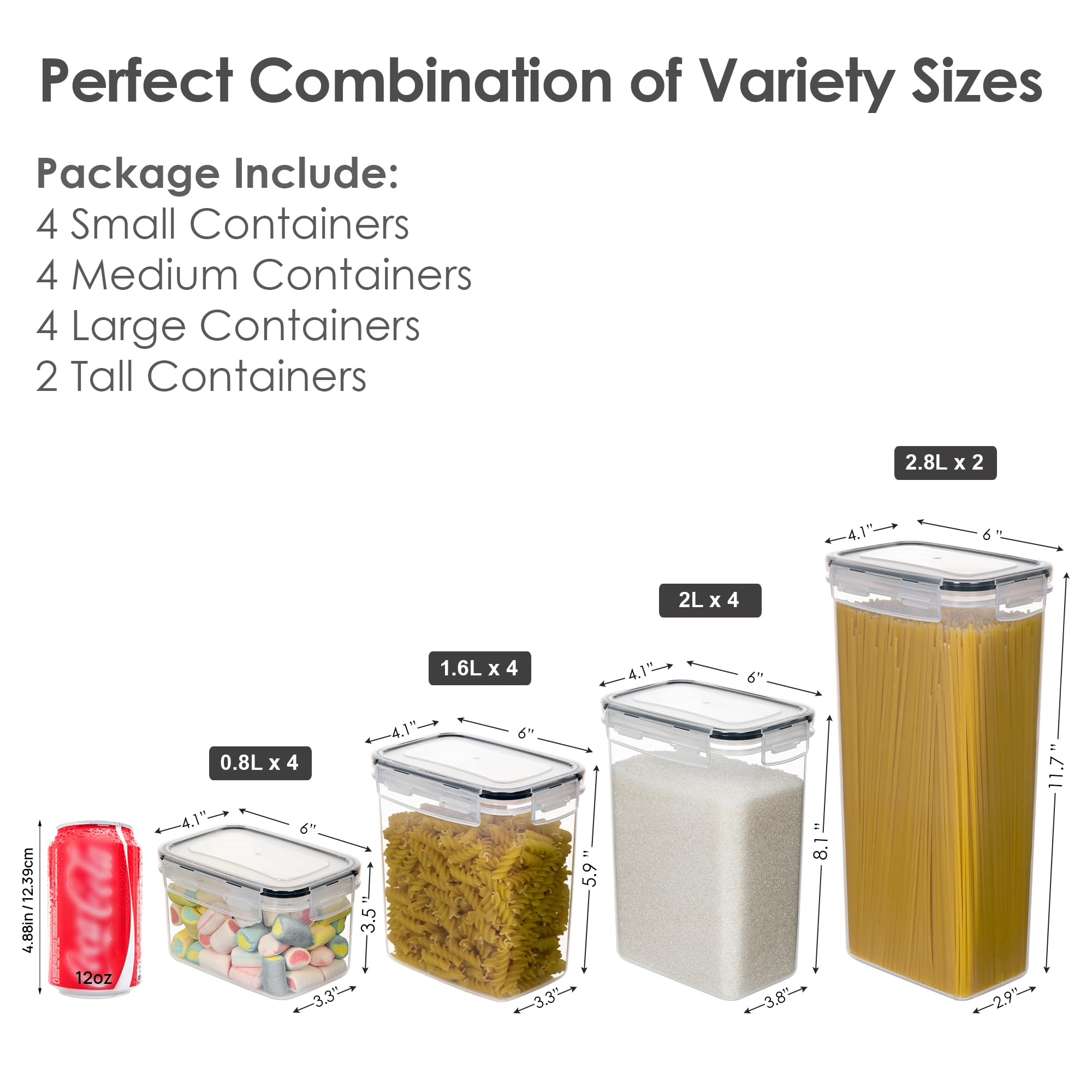 Airtight Plastic Food Storage Containers Set 14 Piece Pantry Organization for Dry Goods