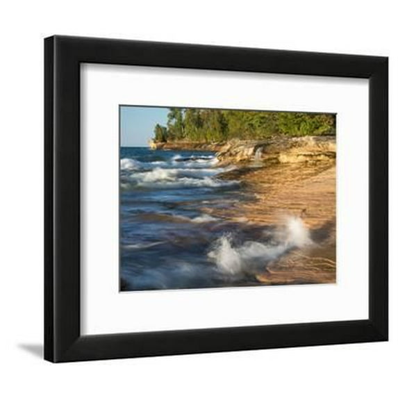 Small Waterfall along the Edge of Miner's Beach at Lake Superior in Pictured Rocks National Seashor, Scenic Framed Art Print Wall Art by Julianne Eggers