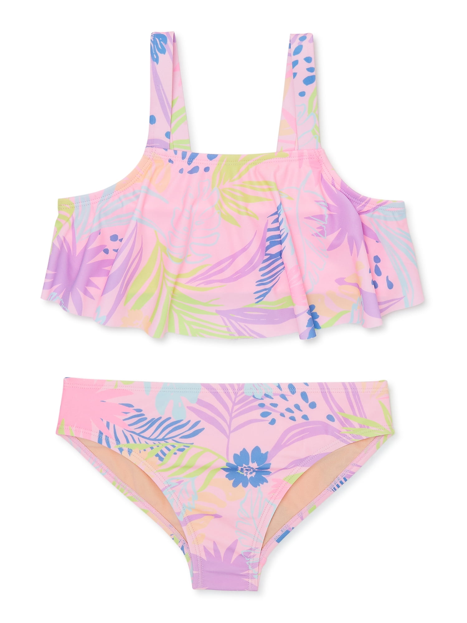 Wonder Nation Girls Flounce Bikini with UPF 50, 2-Piece, Sizes 4-18