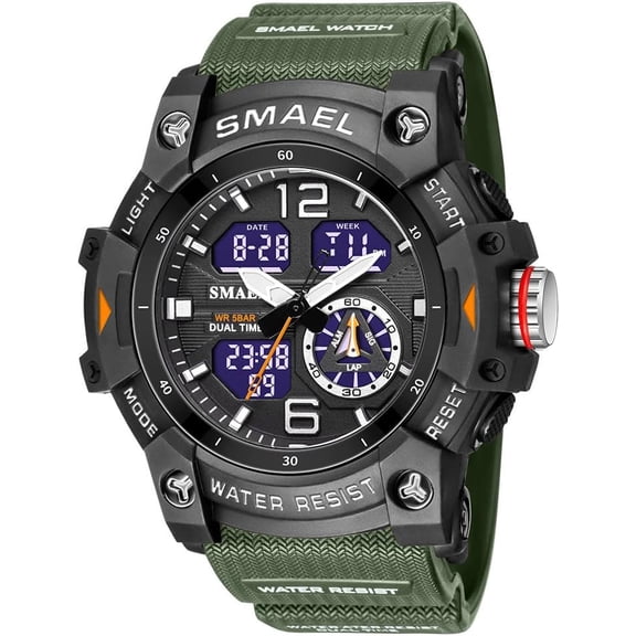 Men's Analog Digital Dual Display Watch Sports Outdoor Waterproof Military Tactics Wrist Watch Multi Function LED Large Face Alarm Stopwatch for Man