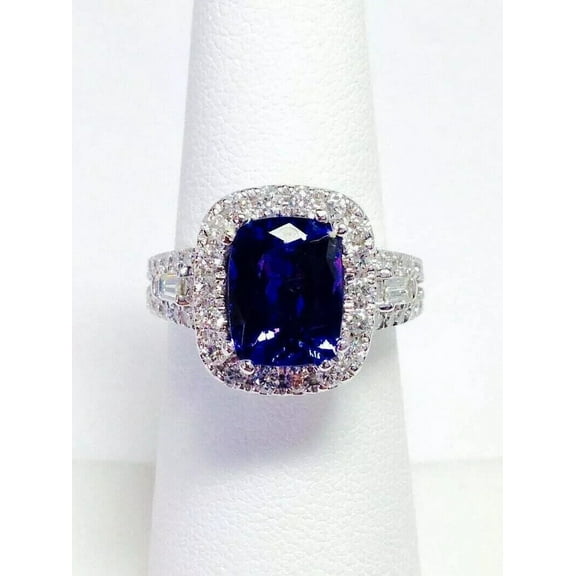 Lab-Created 2CT Cushion Cut Blue Sapphire Women's Engagement Ring 14k White Gold Plated