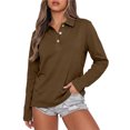 thumbnail image 5 of Long Sleeve Polo Shirts for Women Button Collared Golf Tops Solid Color Breathable Tees, S, 5 of 5