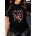 thumbnail image 1 of Chic Valentine's Day Butterfly Heart Print Casual T-Shirt for Women - Soft Polyester, Crew Neck, Short Sleeve, Machine Washable, Black with Colorful Glitter Design, Valentine's Day T-Shirts, 1 of 6