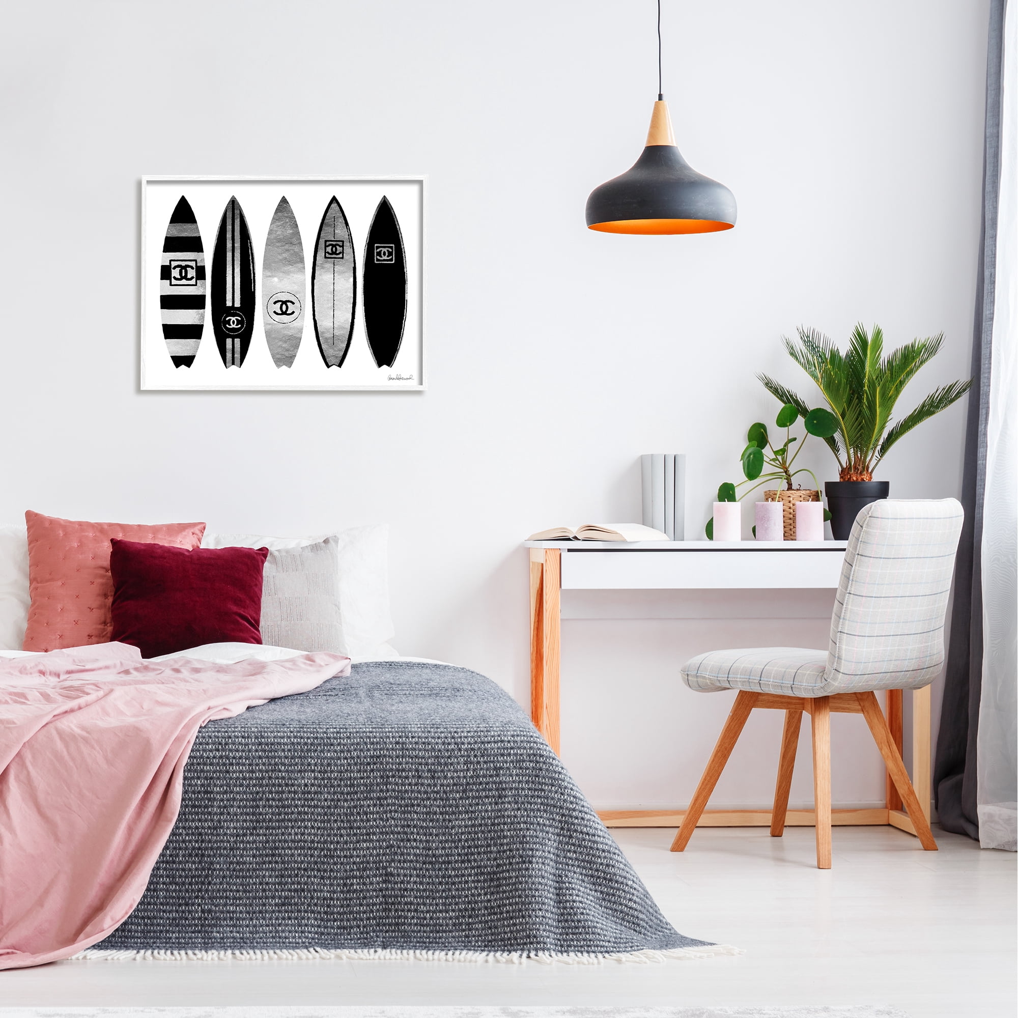 Stupell Industries Fashion Designer Surf Boards Black Silver Watercolor Graphic Art Framed Art Print Wall Art, 30x24, By Amanda Greenwood