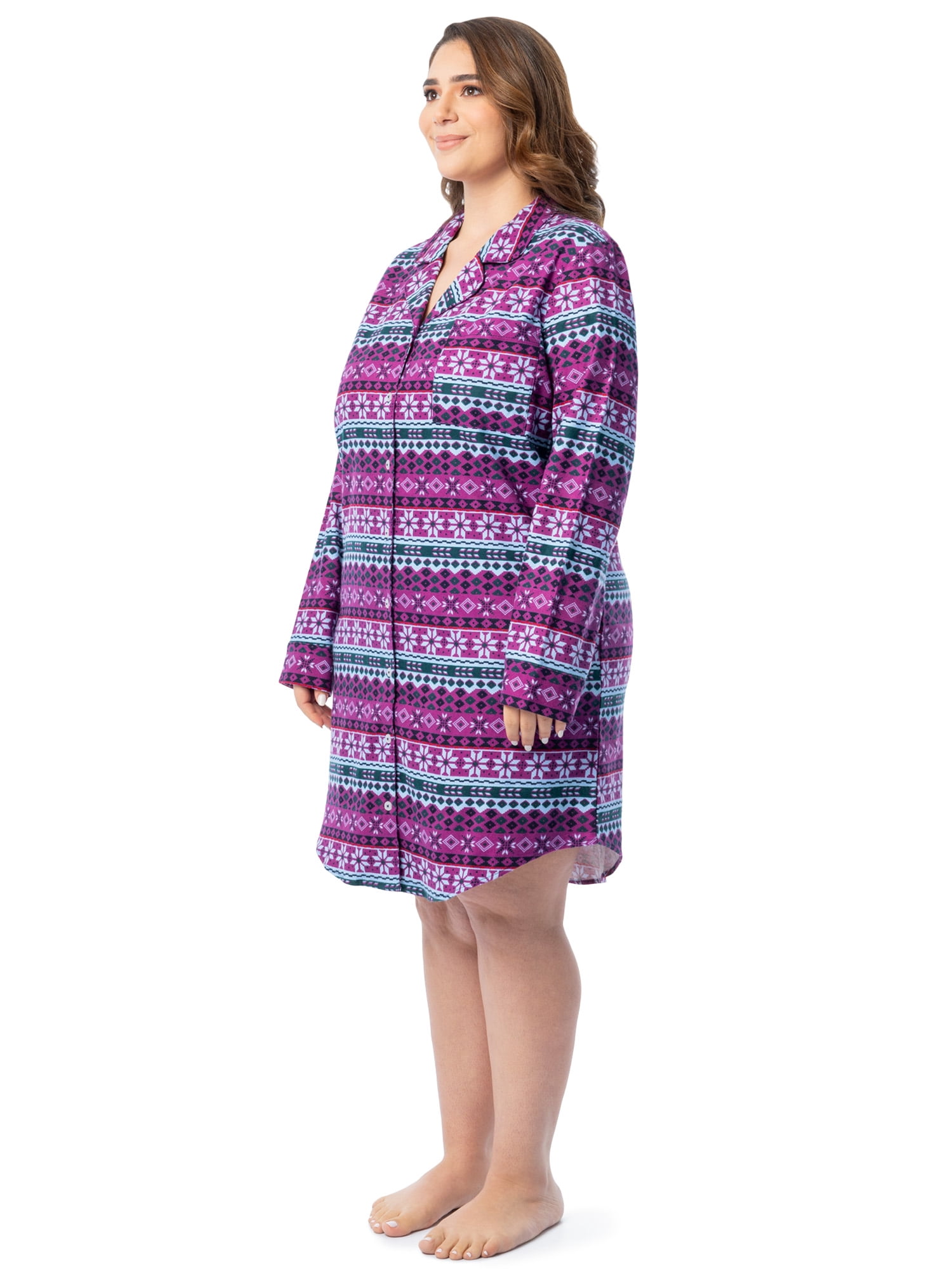 Fruit of the Loom Women's Beyond Soft Long Sleeve Button Down Flannel Sleepshirt, Sizes S-4X