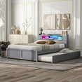 thumbnail image 3 of Queen Size Adjustable Bed Base, Queen Size Wood Storage Platform Bed with LED, 2 Drawers and 1 Twin Size Trundle, Gray, Gray Bed Frames,Solid Wood+Mdf Platform Bed Frames, 3 of 14