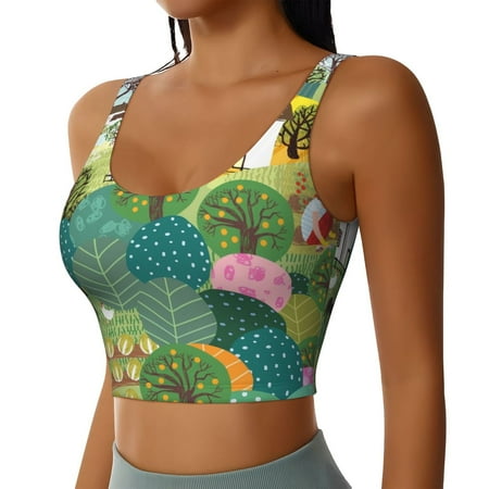 Picia Garden Farm Sports Bra for Women Padded Strappy Sports Bras Medium Support Yoga Bra with Removable Cups Running Yoga Bra-Small