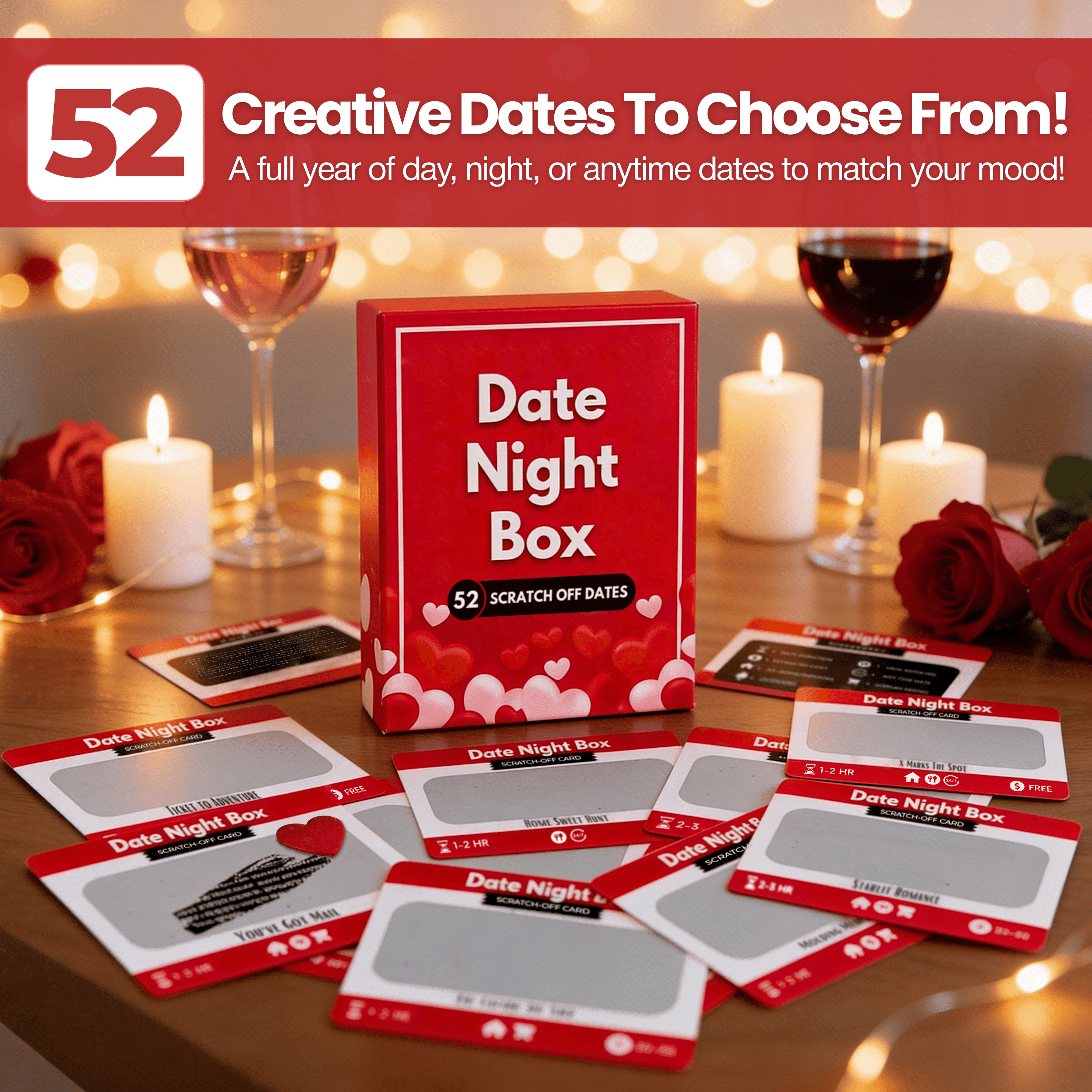 Date Night Box: 52 Fun & Adventurous Scratch-Off Date Night Ideas for Couples - Card Game for Husband, Wife, Boyfriend, Girlfriend - Gift for Him, Her, Birthday, Anniversary, Wedding