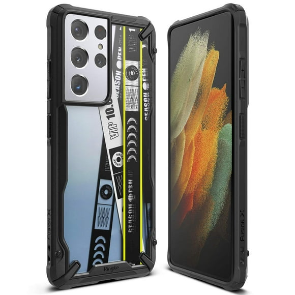 Ringke Fusion-X Design Compatible with Galaxy S21 Ultra Case Design Print Heavy Duty Shell - Ticket Band