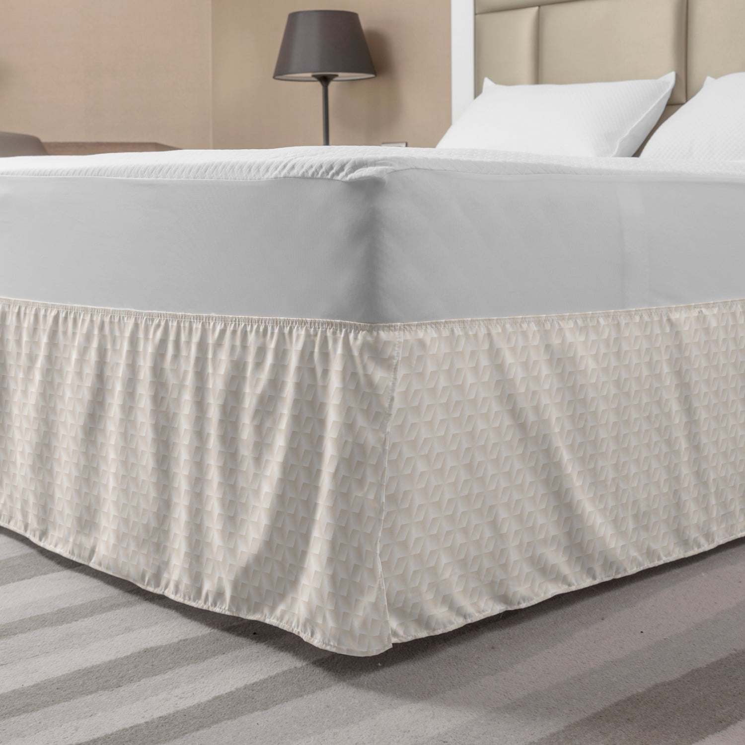 Ivory Bed Skirt, Geometric Continuous Diagonal Diamond Shaped Abstract