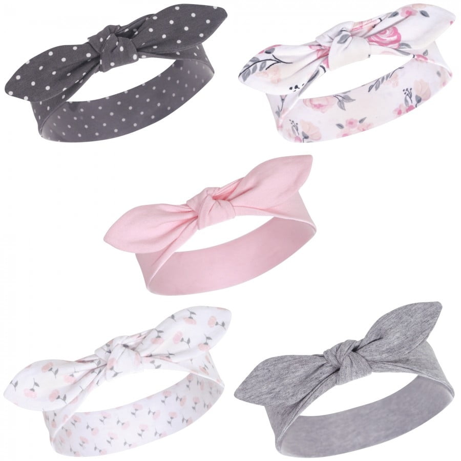 Hudson Baby Hudson Baby Infant Girl Cotton Headbands 5pk, Pink Floral