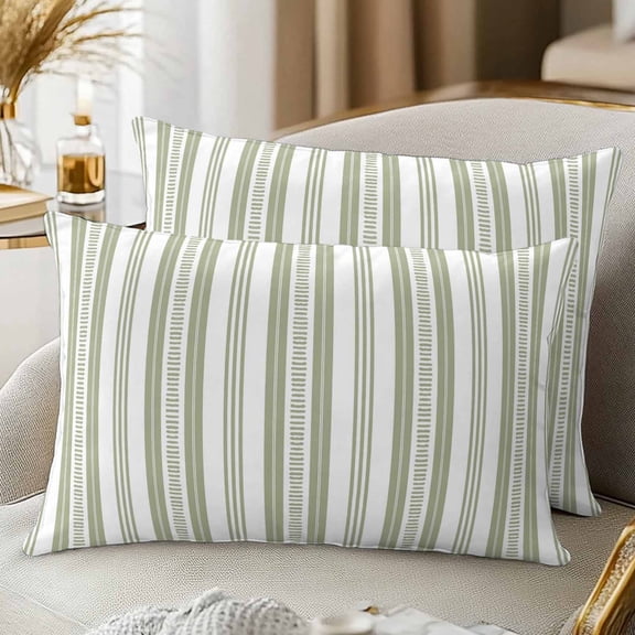 Set of 2 Sage Green Striped Pillow Covers 12x20 Inch, Modern Farmhouse Stripes Rustic Geometric Decorative Throw Pillow Cases Cotton Cushion Covers for Sofa Couch Bed Living Room Bedroom Home Decor