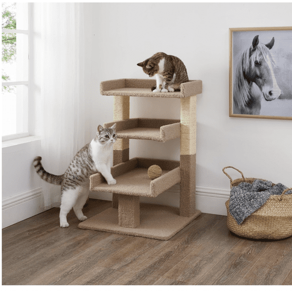3 Tier Cat condo for Large Cats; Cat Tower with Scratching Post; Multi-Level cat Tree Tower for Large Indoor Cats by ,Beige