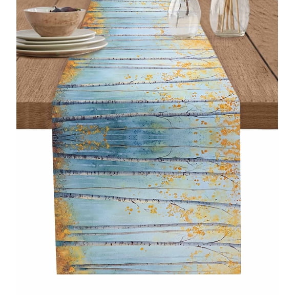 Boanket Fall Forest Tree Table Runner - 70 Inch Long, Kitchen Dining Table Runner Dresser Scarves, Retro Trunk Leaves Orange Blue Farmhouse Decor for Coffee Tables Wedding Party Banquet