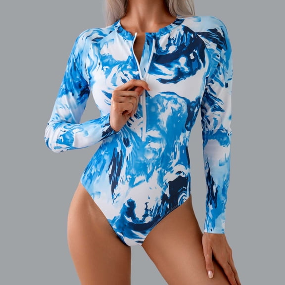 Women's Long Sleeve Rash Guard Printed Surfing Swimsuit Swimwear Bathing Suit
