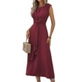 thumbnail image 2 of Womens Summer Casual Sleeveless T Shirt Midi Dress Slim Fit Tie Waist Tank Long Dresses 2025 Brown-Red L, 2 of 9