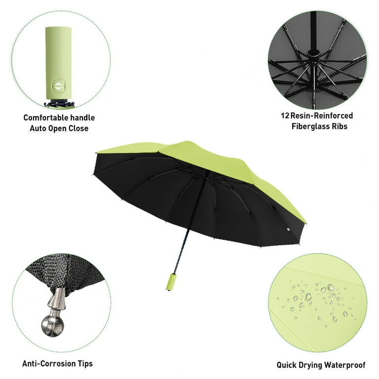 Windproof Travel Umbrella - Wind Resistant, Small - Compact, Light,  Automatic, Strong Steel Shaft, Mini, Folding and Portable - for Rain - Men  and Women