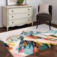 thumbnail image 3 of Mountains Teal Runner Rug 2.7x5 FT,Non Slip Entryway Carpet,Yellow Red Turquoise Abstract Painting Art Washable Soft Floor Carpet Entrance Mat Non-Shedding Throw Rug for Hallway Laundry Room Bedside, 3 of 9