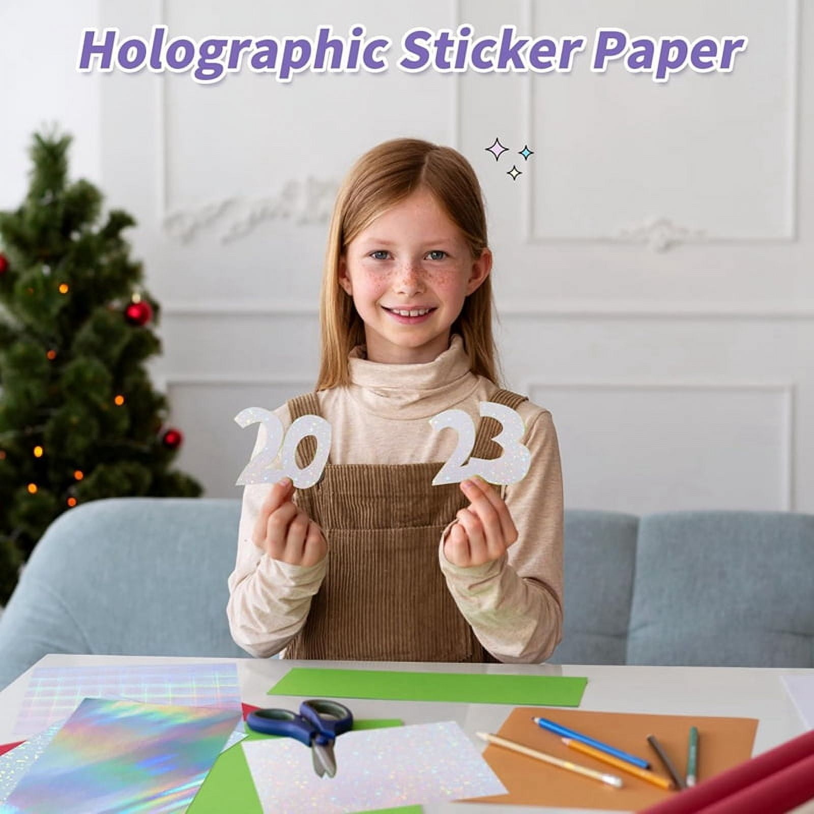 36 Sheets Holographic Sticker Paper,Holographic Laminate Sheets,Clear Vinyl Sticker Sheets,11.7 X 8.3 Inches(Star)