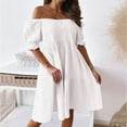 thumbnail image 2 of XDZJLR Womens Dresses Summer Bohemian Off Shoulder Cute Puff Sleeve Ruffle Flowy Beach Midi Dress, 2 of 7