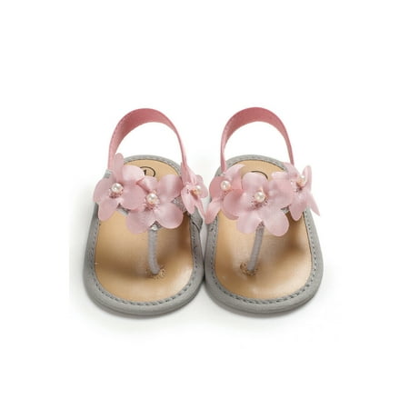 

Infant Baby Girls Flower Sandals T-Straps Flip Flops Bowknot Soft Sole Crib Shoes Prewalker Beach Flats