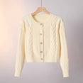 thumbnail image 2 of Vynhevius Women's Crew Neck Sweater Cable Knit Solid Pearl Button Down Cropped Fall Winter Casual Tops, 2 of 5