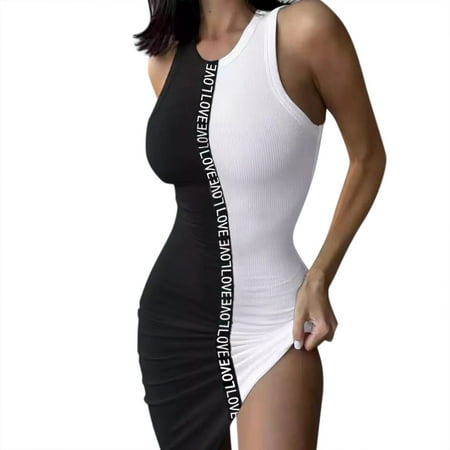 

Dtydtpe Ladies Contrasting Color LOVE Webbing Vest Dress Slim Fit Covered Skirt Womens Camisole Muscle Womens Camisole with Bra Women Blouses Work Shirt 3x High Neck Top Tops for