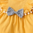 thumbnail image 6 of Sopiago Toddler Baby Girls Outfits Baby Girl Fall Winter Clothes Ruffle Long Sleeve Bowknot Tassel Tops Pants Headbands Outfit 3pcs Clothes Sets 3-6 Months,Yellow, 6 of 7